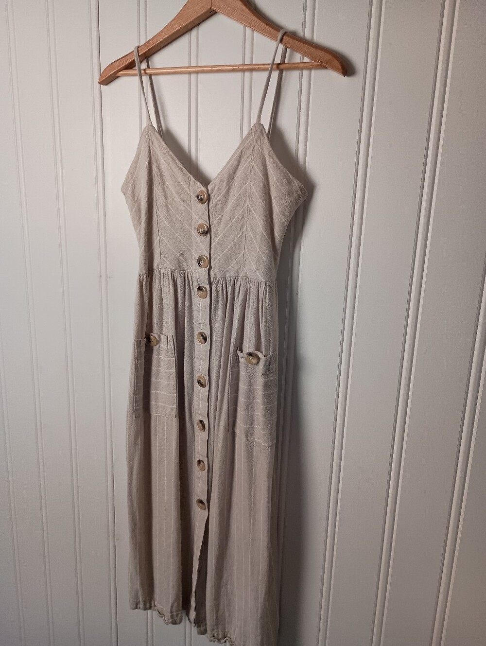 Indigo - Sleeveless Button-Front Midi Linen Dress- Size S